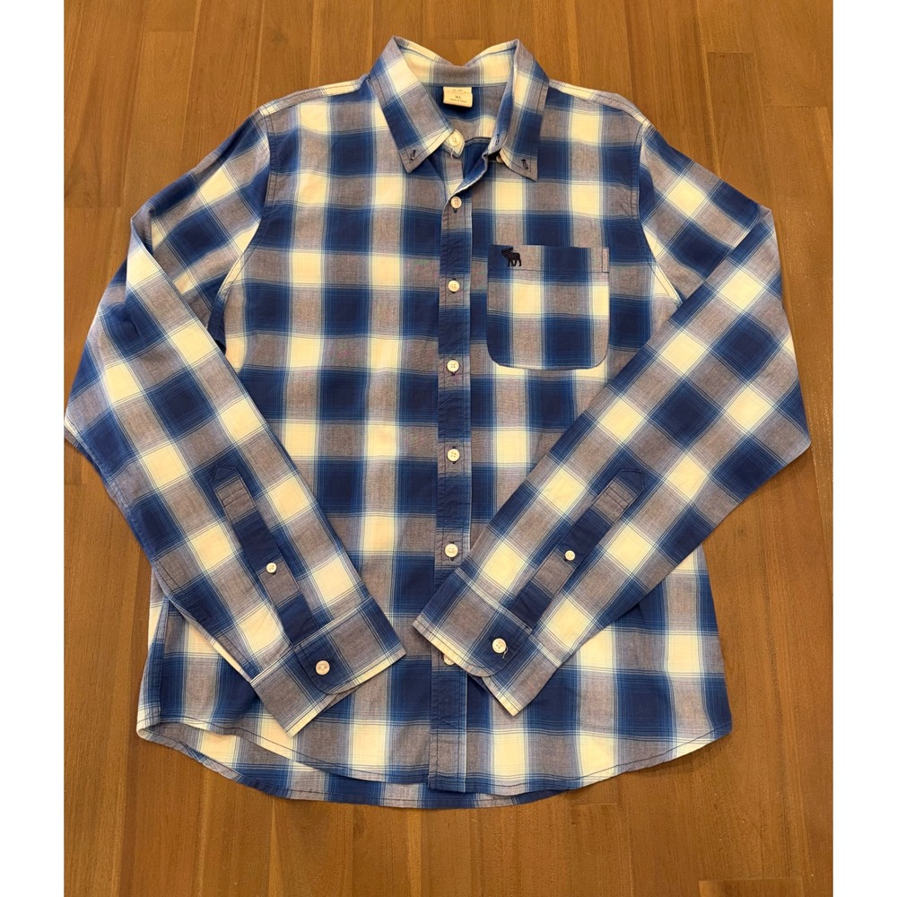 Abercrombie & Fitch Mens XL‎ Blue Plaid Long Sleeve Button Down Cotton Shirt